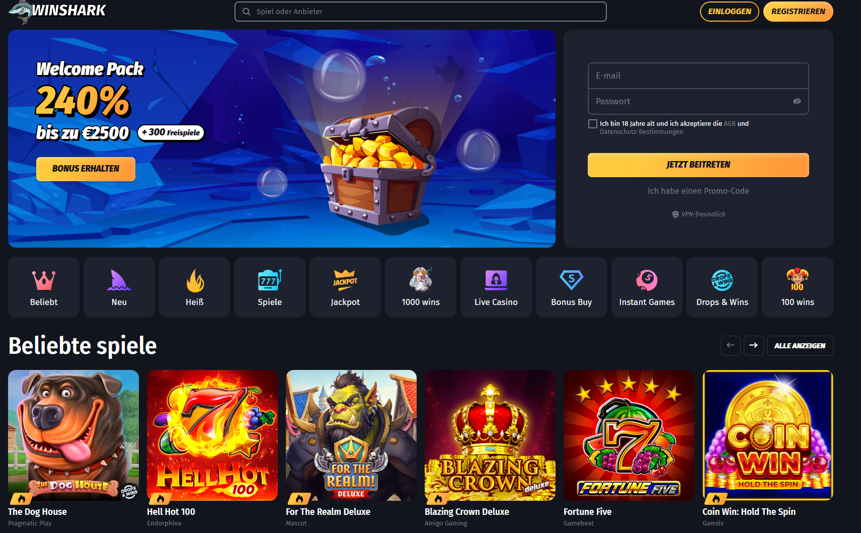 Winshark neue Online Casino
