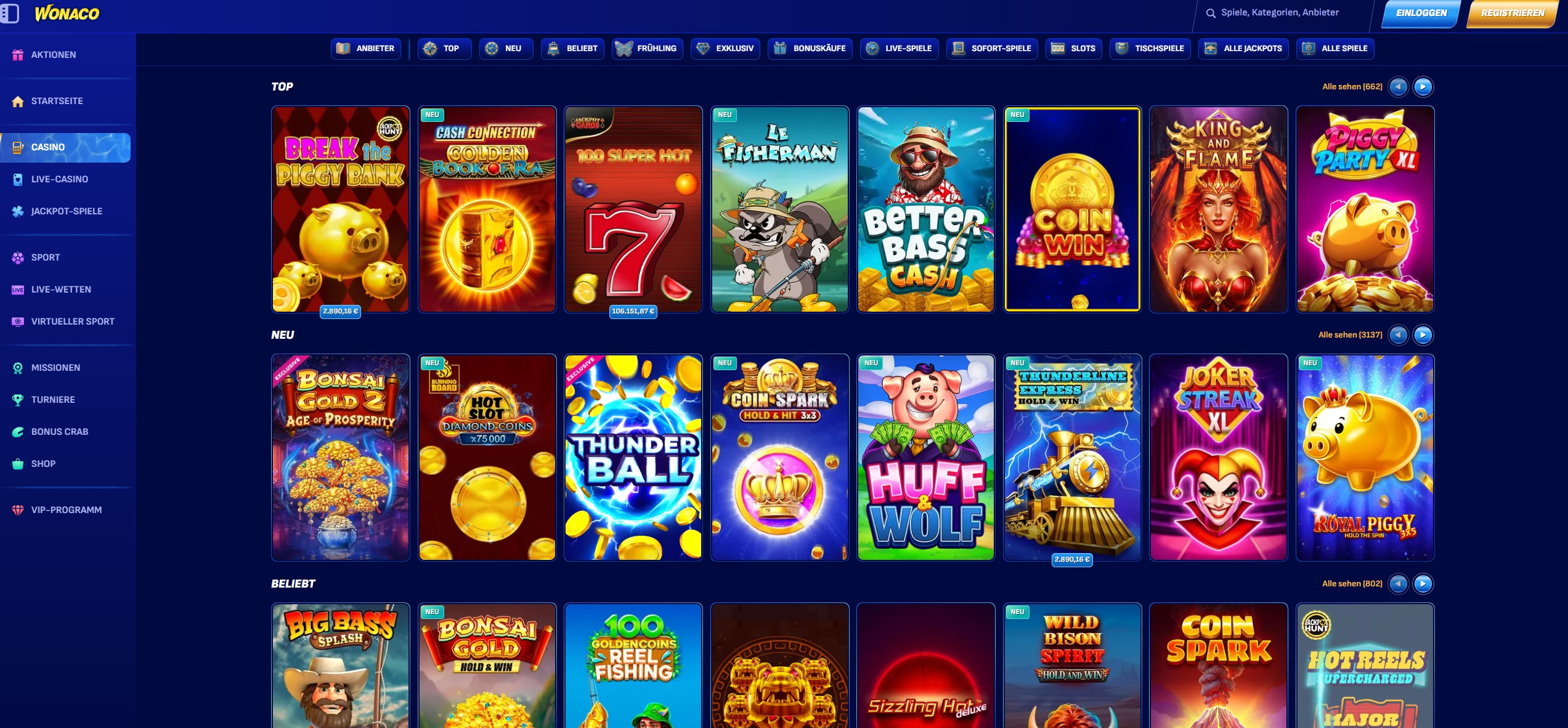 Wonaco neue Online Casino
